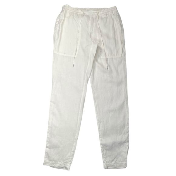 VINCE Womens Small Mid Rise Drawstring Straight Leg White Linen Pants - Picture 2 of 7